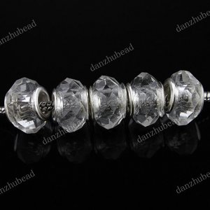 5X CLEAR FACETED CRYSTAL GLASS EUROPEAN BIG HOLE CHARM BEADS FINDINGS