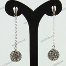1 PAIR GREY SWAROVSKI CRYSTAL TRUE 925 SILVER BALL DANGLE EARRINGS 10MM