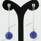1 PAIR SAPPHIRE BLUE SWAROVSKI CRYSTAL TRUE 925 SILVER BALL DANGLE EARRINGS 10MM
