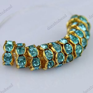 50X LAKE BLUE CRYSTAL GOLD SPACER LOOSE BEADS JEWELRY DIY FINDINGS WHOLESALE 8MM