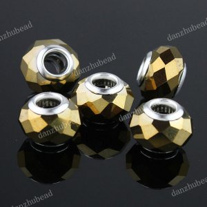 5X GOLD PLATED FACETED CRYSTAL GLASS EUROPEAN BIG HOLE BIG HOLE CHARM BEADS