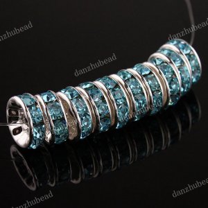 50PCS OCEAN BLUE CRYSTAL SILVER SPACER LOOSE BEADS FINDINGS WHOLESALE 10MM