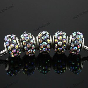 20PCS CLEAR AB CRYSTAL RESIN EUROPEAN BIG HOLE CHARM BEADS FINDINGS WHOLESALE