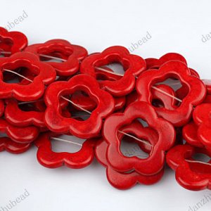 32MM RED TURQUOISE HOWLITE PLUM BLOSSOM LOOSE BEADS FINDINGS 1 STRAND