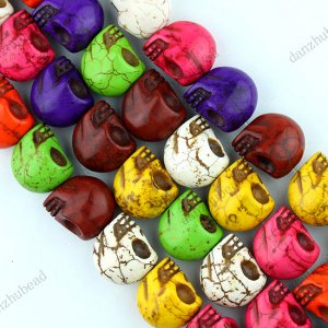 14X18MM MULTICOLOR HOWLITE TURQUOISE SKULL LOOSE BEADS STRAND
