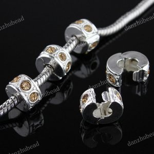 20X LIGHT GOLDEN CRYSTAL EUROPEAN STOPPER CLIP CHARM BEADS FINDINGS WHOLESALE