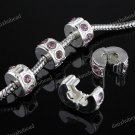 20X LIGHT PURPLE CRYSTAL EUROPEAN STOPPER CLIP CHARM BEADS FINDINGS WHOLESALE