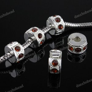 20X COFFEE CRYSTAL EUROPEAN SILVER STOPPER CLIP CHARM BEADS FINDINGS WHOLESALE
