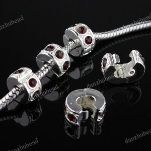 20X DARK RED CRYSTAL EUROPEAN SILVER STOPPER CLIP CHARM BEADS FINDINGS WHOLESALE