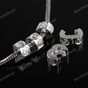 20X SILVER LOVE EUROPEAN STOPPER CLIP/LOCKS CHARM BEADS FINDINGS WHOLESALE 6X9MM