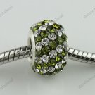 OLIVE DIAGONAL SWAROVSKI CRYSTAL 925 SILVER CHARM BEAD