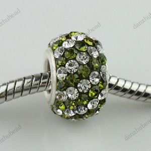 OLIVE DIAGONAL SWAROVSKI CRYSTAL 925 SILVER CHARM BEAD