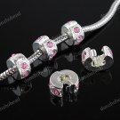 20X PINK CRYSTAL SILVER EUROPEAN STOPPER CLIP CHARM BEADS FINDING WHOLESALE 10MM