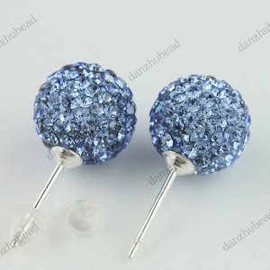 LIGHT BLUE SWAROVSKI CRYSTAL 925 SILVER EARRINGS 10MM