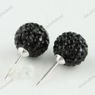 BLACK SWAROVSKI CRYSTAL BALL 925 SILVER EARRINGS 10MM
