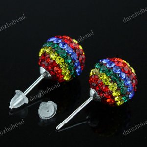 RAINBOW SWAROVSKI CRYSTAL BALL 925 SILVER EARRINGS 10MM