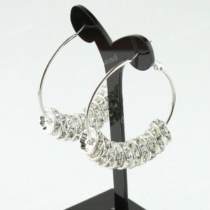 CHARMING CRYSTAL SILVER SPACER LOOSE BEADS CIRCLE FASHION HOOP EARRINGS 40MM