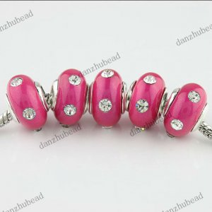 20X WHOLESALE CLEAR CRYSTAL FUCHSIA POLYMER CLAY EUROPEAN CHARM LOOSE BEADS