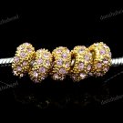 5X PINK CRYSTAL GOLDEN SPACER EUROPEAN CHARM BEADS FINDINGS