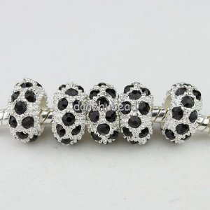 100PCS WHOLESALE BLACK CRYSTAL SILVER CHARM BEADS