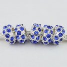 100X WHOLESALE SAPPHIRE BLUE CRYSTAL SILVER CHARM BEADS