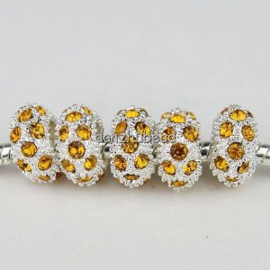 100PCS WHOLESALE GOLDEN CRYSTAL SILVER CHARM BEADS