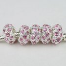 100PCS WHOLESALE PINK CRYSTAL SILVER CHARM BEADS