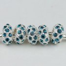 100X WHOLESALE PEACOCK BLUE CRYSTAL SILVER CHARM BEADS