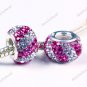 DOUBLE MAGENTA SWAROVSKI CRYSTAL 925 SILVER CHARM BEAD