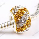 DOUBLE GOLDEN SWAROVSKI CRYSTAL 925 SILVER CHARM BEAD