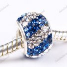 DOUBLE DEEP BLUE SWAROVSKI CRYSTAL TRUE 925 SILVER BEAD