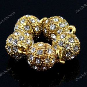 CLEAR CRYSTAL GOLD/SILVER/18KG MAGNETIC ROUND BALL CLASPS FINDINGS