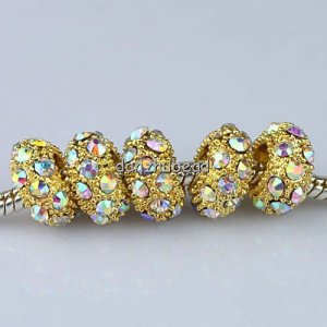 100X WHOLESALE CLEAR AB CRYSTAL GOLD SPACER EUROPEAN CHARM BEADS FINDINGS