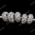 5PCS CLEAR CRYSTAL SILVER SPACER BIG HOLE CHARM BEADS FINDINGS FIT BRACELET