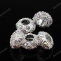 5PCS CLEAR AB CRYSTAL SILVER SPACER BIG HOLE CHARM BEADS FINDINGS FIT BRACELET