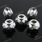 5X SILVER PLATED FACETED CRYSTAL GLASS EUROPEAN BIG HOLE CHARM BEADS FINDINGS