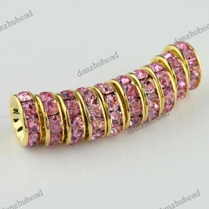 50X PINK CRYSTAL GOLD SPACER LOOSE BEADS JEWELRY FINDINGS WHOLESALE LOT 10MM
