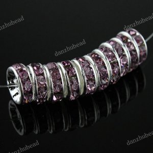 50PCS LIGHT PURPLE CRYSTAL SILVER SPACER LOOSE BEADS FINDINGS WHOLESALE 10MM