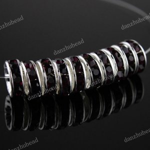 50PCS DEEP PURPLE CRYSTAL SILVER SPACER LOOSE BEADS FINDINGS WHOLESALE 10MM