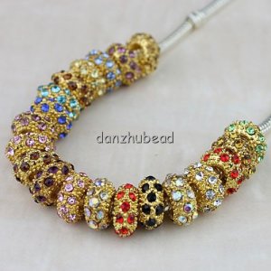 100X MIXED COLOR CRYSTAL GOLDEN SPACER EUROPEAN CHARM BEADS FINDINGS WHOLESALE