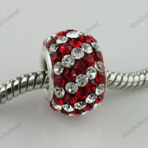 RED DIAGONAL SWAROVSKI CRYSTAL 925 SILVER CHARM BEAD