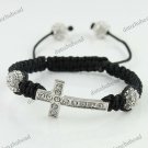 1X CLEAR CRYSTAL METAL DISCO BALL BEAD CROSS MACRAME ADJUSTABLE FASHION BRACELET