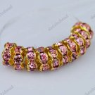 100X WHOLESALE LOTS PINK CRYSTAL GOLD SPACER LOOSE BEADS JEWELRY FINDINGS 8MM