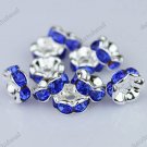 50X SAPPHIRE BLUE CRYSTAL SILVER SPACER LOOSE BEADS FINDINGS WHOLESALE LOTS 8MM