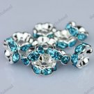 50X LAKE BLUE CRYSTAL SILVER SPACER LOOSE BEADS DIY FINDINGS WHOLESALE LOTS 8MM