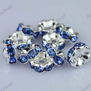 50X ILIGHT BLUE CRYSTAL SILVER SPACER LOOSE BEADS FINDINGS WHOLESALE LOTS 8MM