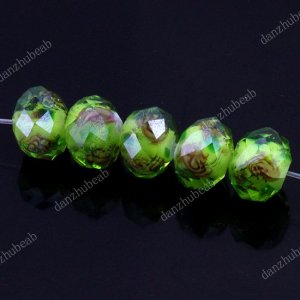 50X GREEN LAMPWORK GLASS FACETED SPACER LOOSE BEADS FINDINGS WHOLESALE 7X11MM