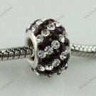 DEEP RED DIAGONAL SWAROVSKI CRYSTAL SILVER CHARM BEAD
