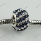 MIDNIGHTBLUE DIAGONAL SWAROVSKI CRYSTAL 925 SILVER BEAD