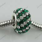 DEEP GREEN DIAGONAL SWAROVSKI CRYSTAL SILVER CHARM BEAD
